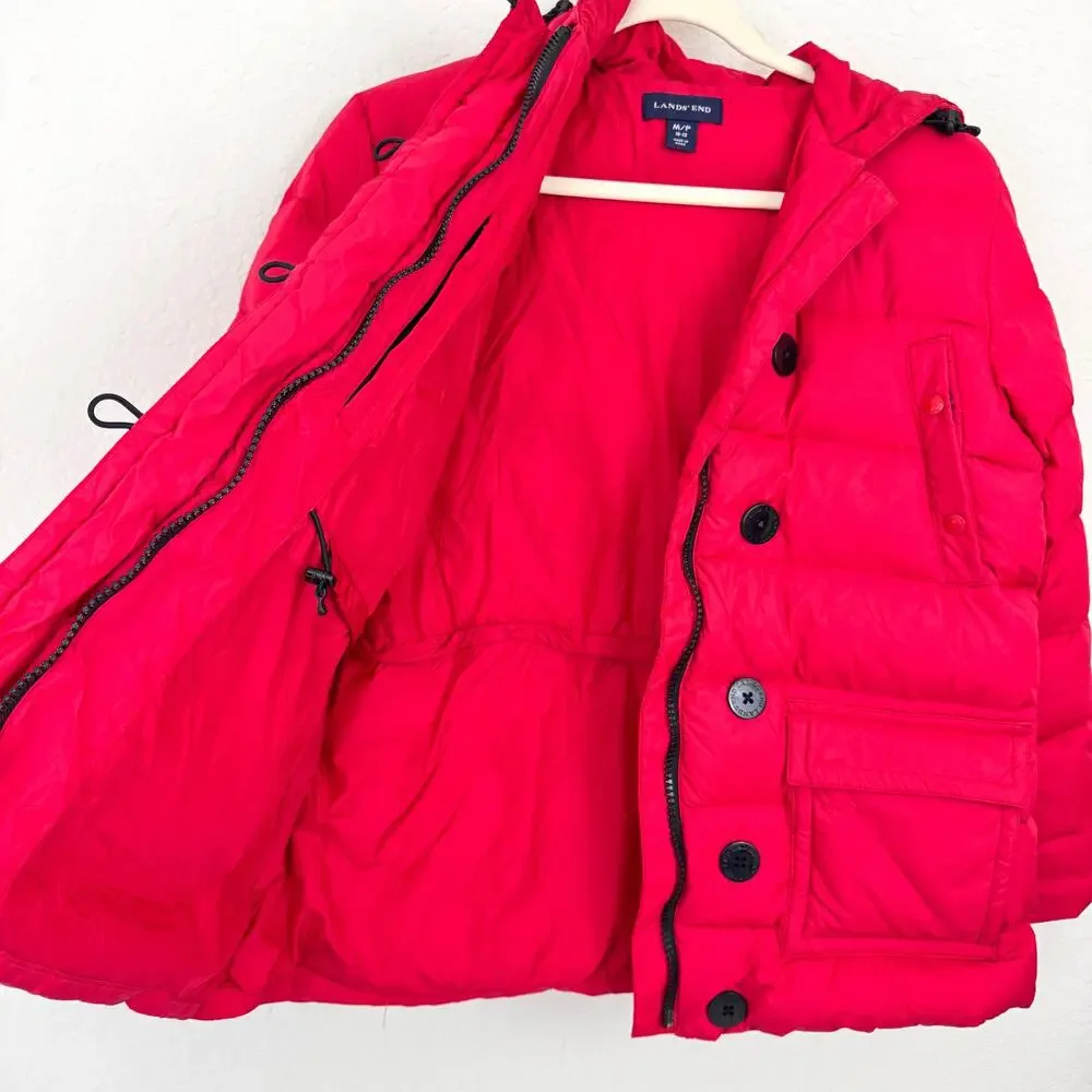 Lands' End Womens Down Feather Puffer Coat Jacket Size M P Winter Outdoor Red